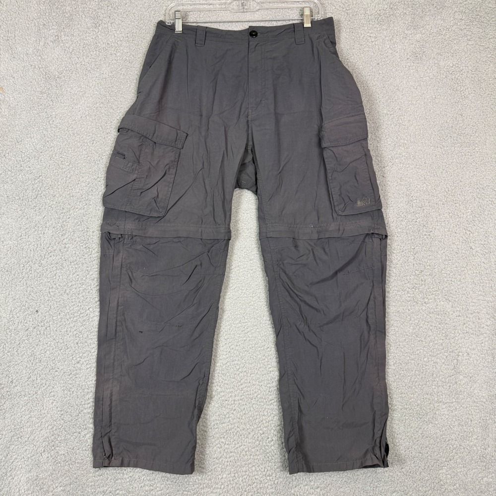 REI Mens Convertible Cargo Hiking Pants Gray Zip Off Shorts Outdoor Trail L-28L